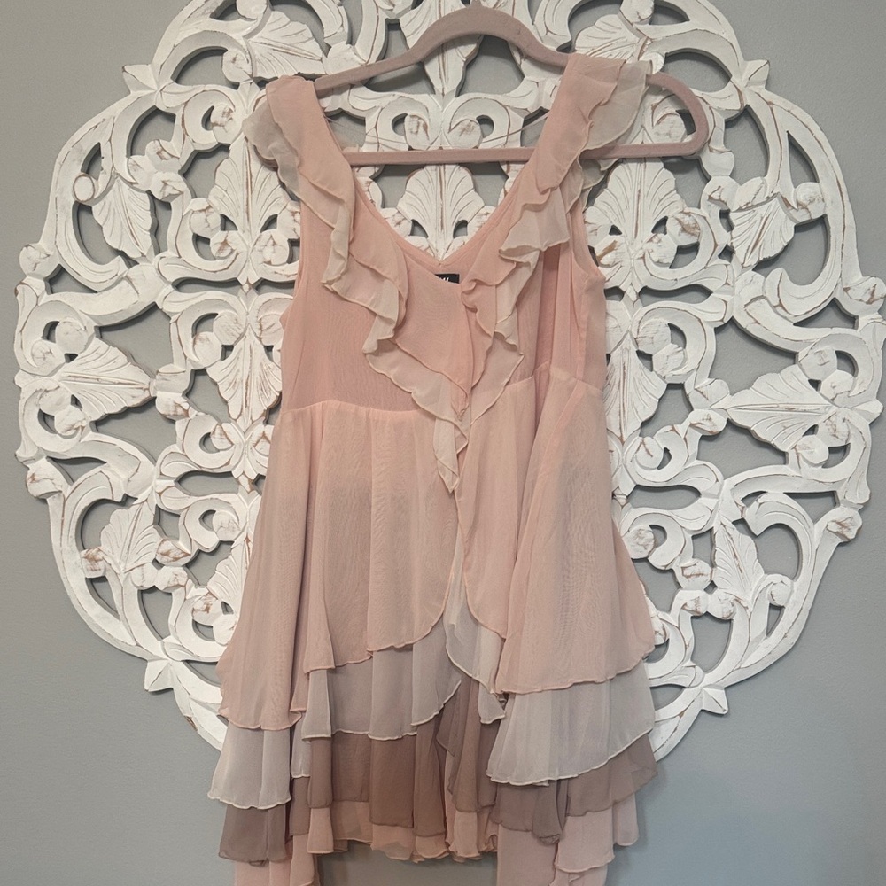 H&M Layered Ruffle Chiffon Tank in Blush and Taupe size 6